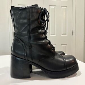 Vintage Mudd Trixie Platform Chunky Heel Lace Up Leather Combat Boots Size 9